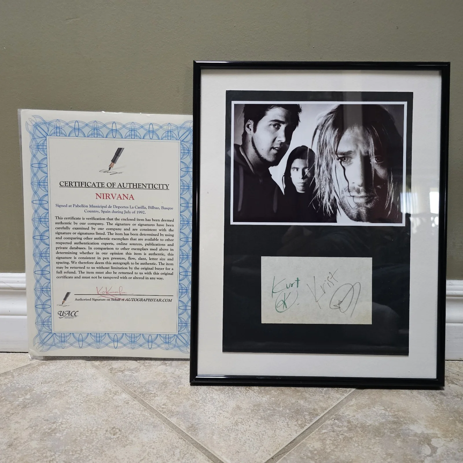 NIRVANA Full Band Authentic Hand Signed Autograph -Framed -Cobain -Grohl -COA, image 2