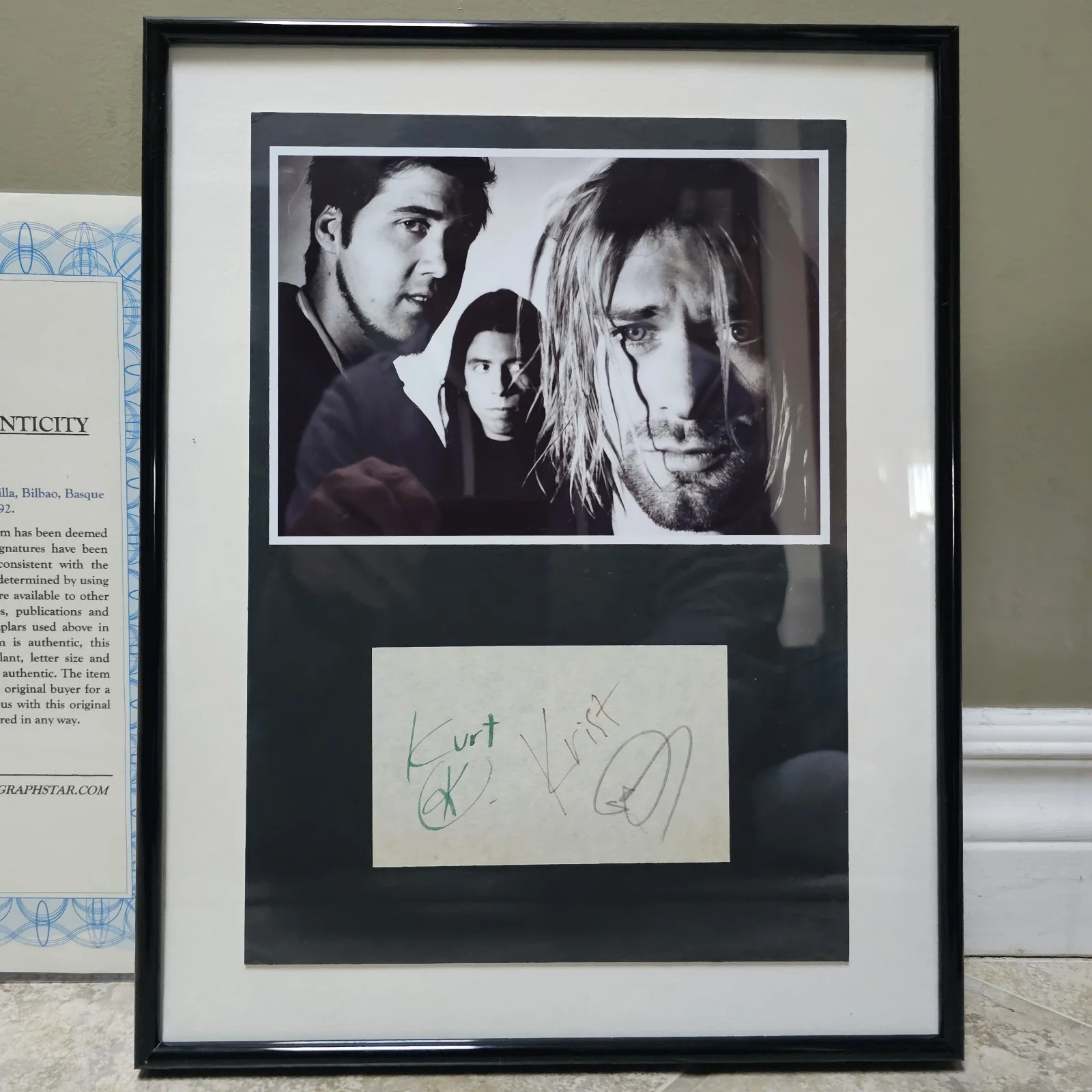 NIRVANA Full Band Authentic Hand Signed Autograph -Framed -Cobain -Grohl -COA, image 3