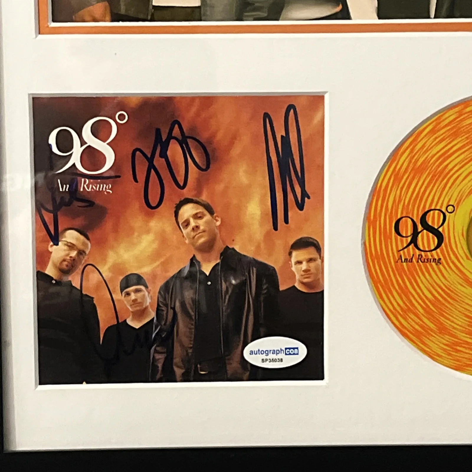 98 DEGREES SIGNED FRAMED 11x14 DISPLAY ACOA LOA NICK LACHEY DREW +2 RARE AUTO, image 2