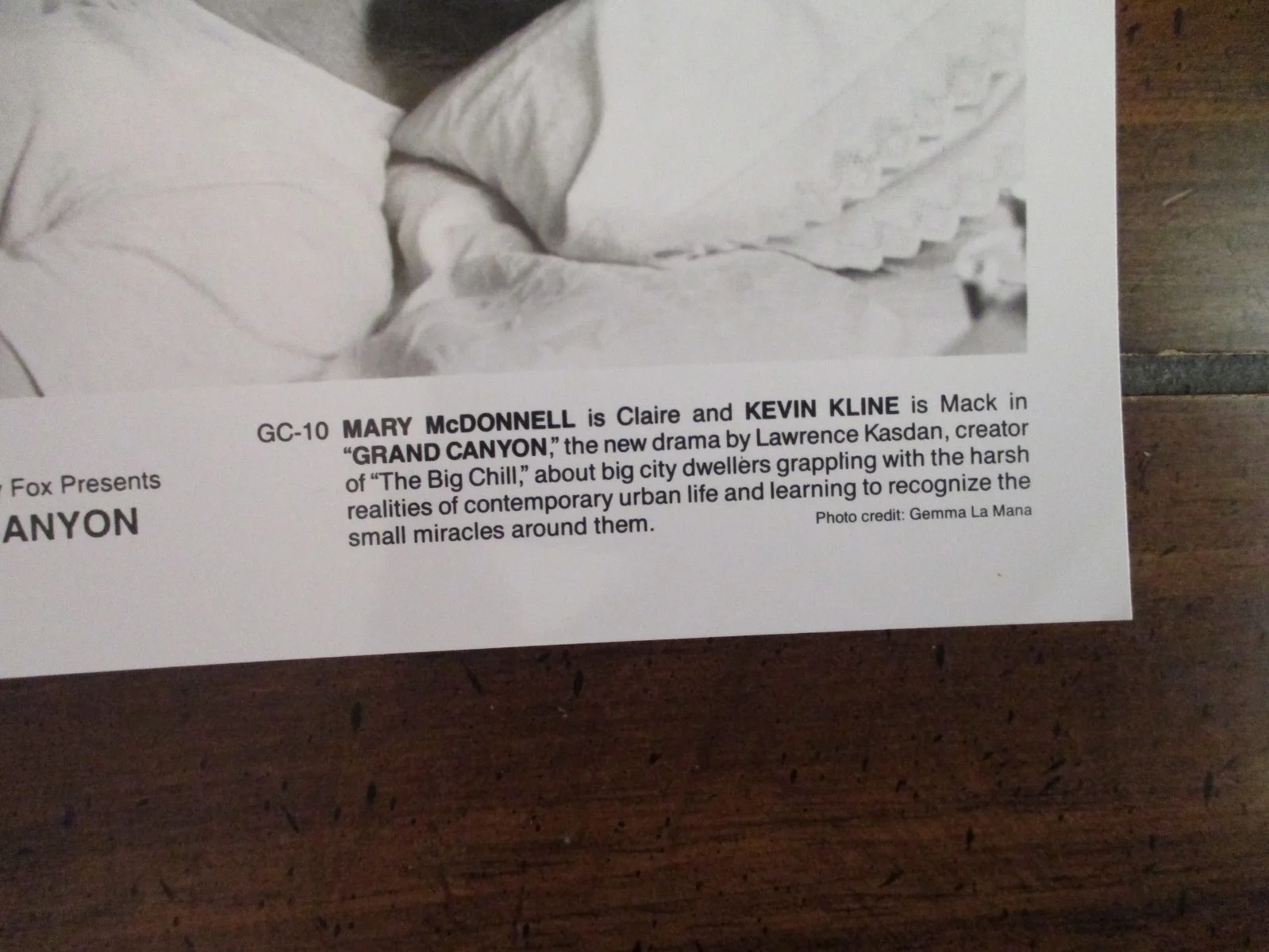 Mary McDonnell/Kevin Kline("GRAND CANYON")1991 10 x 8 Black & White Press Photo, изображение 2