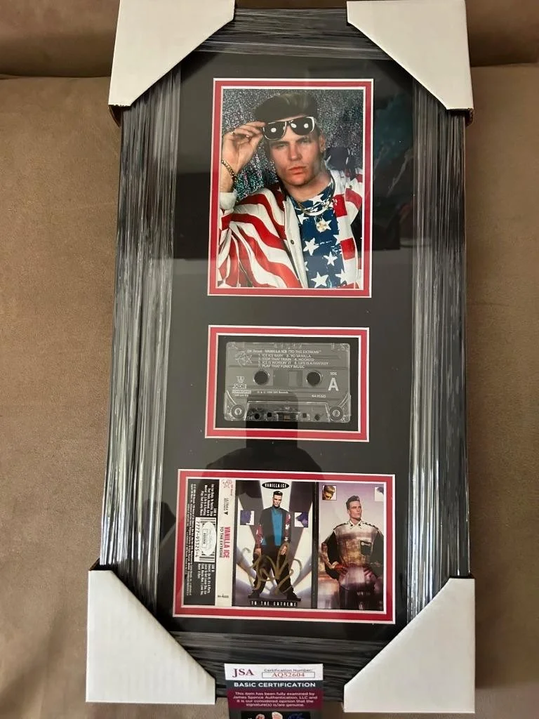 VANILLA ICE — VANILLA ICE TO THE EXTREME CASSETTE TAPE RARE SIGNED 21x11 CUSTOM FRAME JSA COA