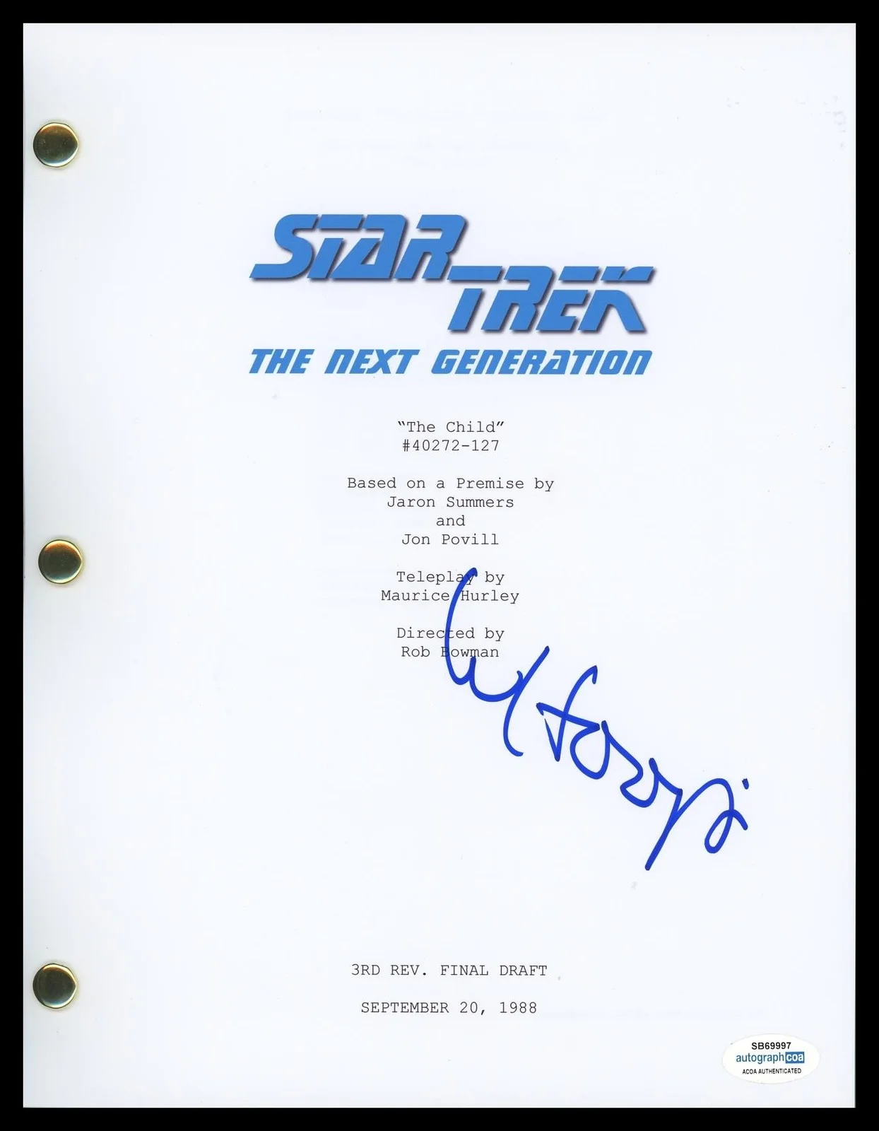 Whoopi Goldberg — Whoopi Goldberg "Star Trek: TNG" AUTOGRAPH Signed 'The Child' Full Script B ACOA