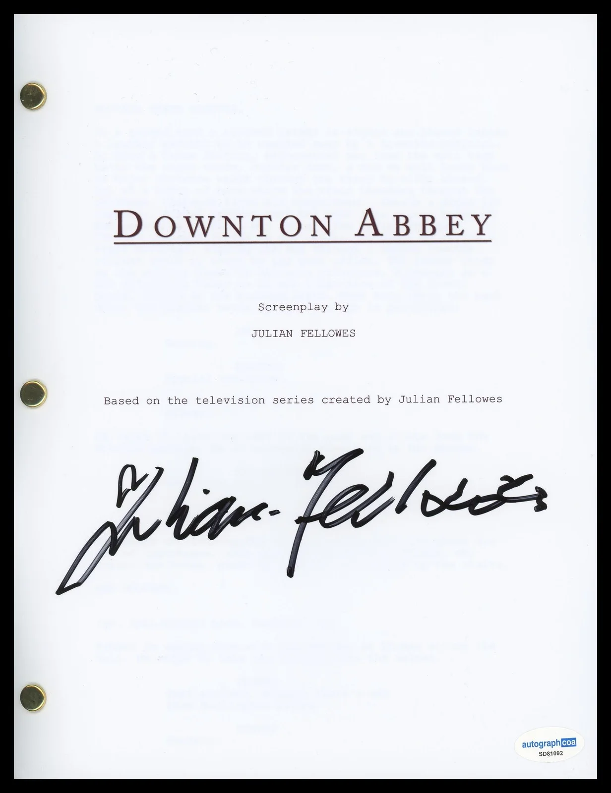Julian Fellowes — Julian Fellowes "Downton Abbey" Creator AUTOGRAPH Signed Script Screenplay ACOA