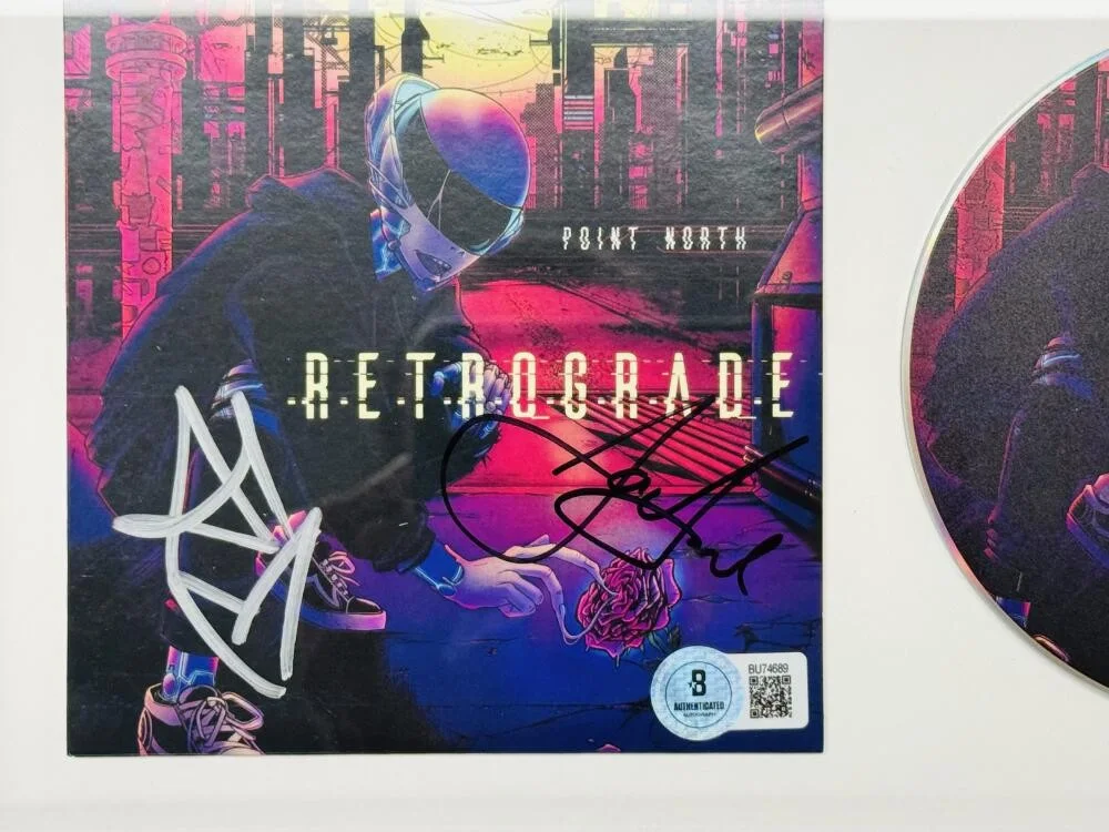 JON LUNDIN, ANDY HERSEY — JON LUNDIN ANDY HERSEY SIGNED RETROGRADE POINT NORTH FRAMED CD AUTOGRAPH BAS J9, image 2