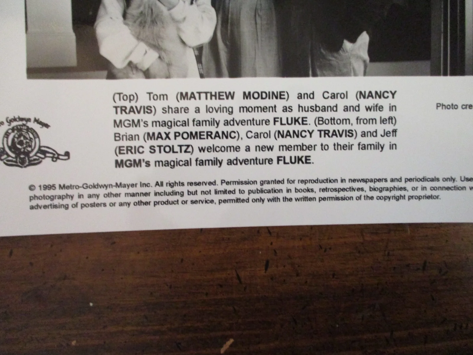 Nancy Travis/Max Pomeranc/Eric Stoltz/Matthew Modine(FLUKE)1995 8 x 10 B&W Photo, изображение 3