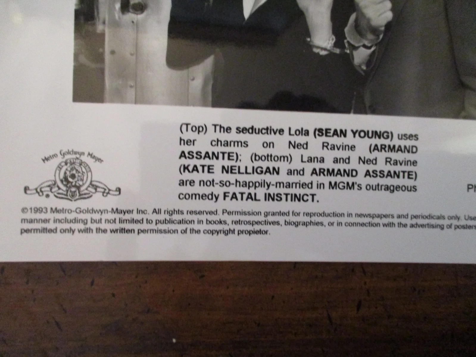Sean Young/Kate Nelligan/Armand Assante(FATAL INSTINCT)1993 8 x 10 B & W Photo, изображение 3