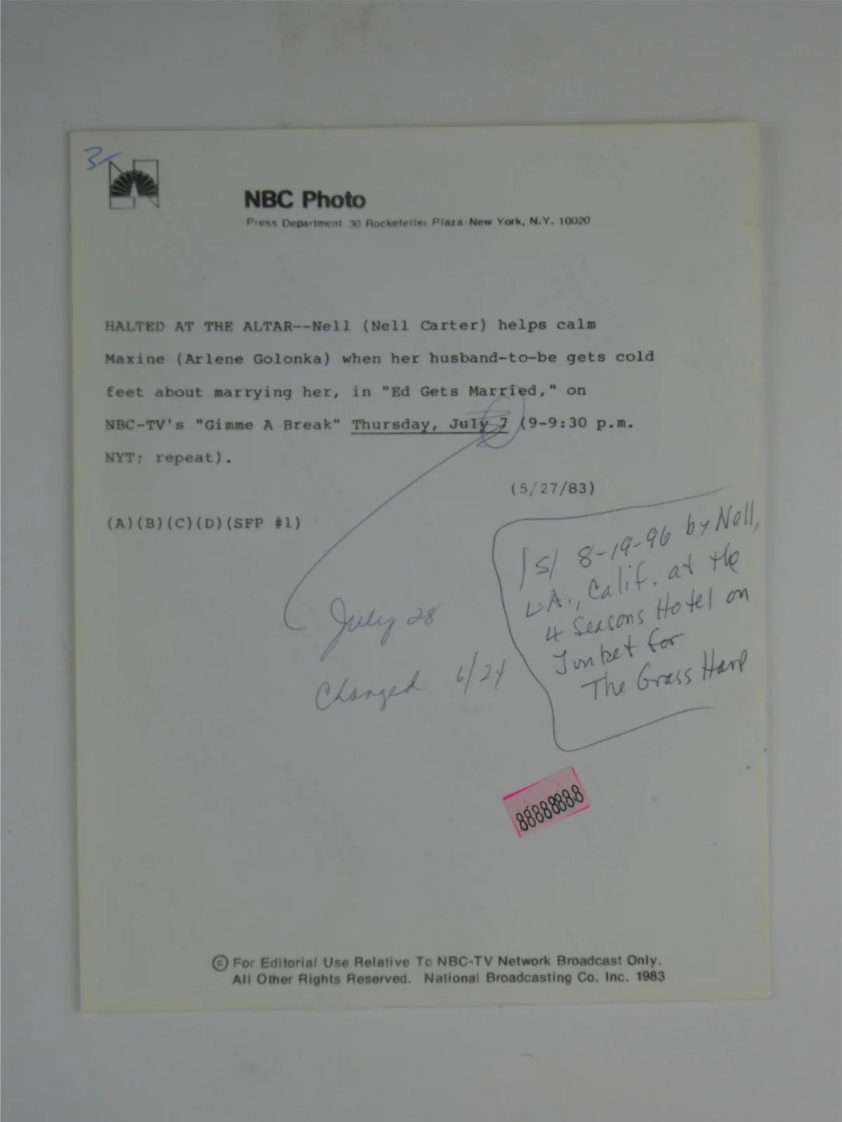 Nell Carter — Nell Carter Signed B&W 7x9 Promo Photo Halted At The Alter Autographed, изображение 3