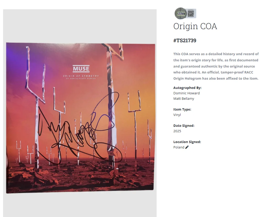 Muse Muse The Origin Of Symmetry Signed Autographed Album Vinyl Record LP w/COA, изображение 2