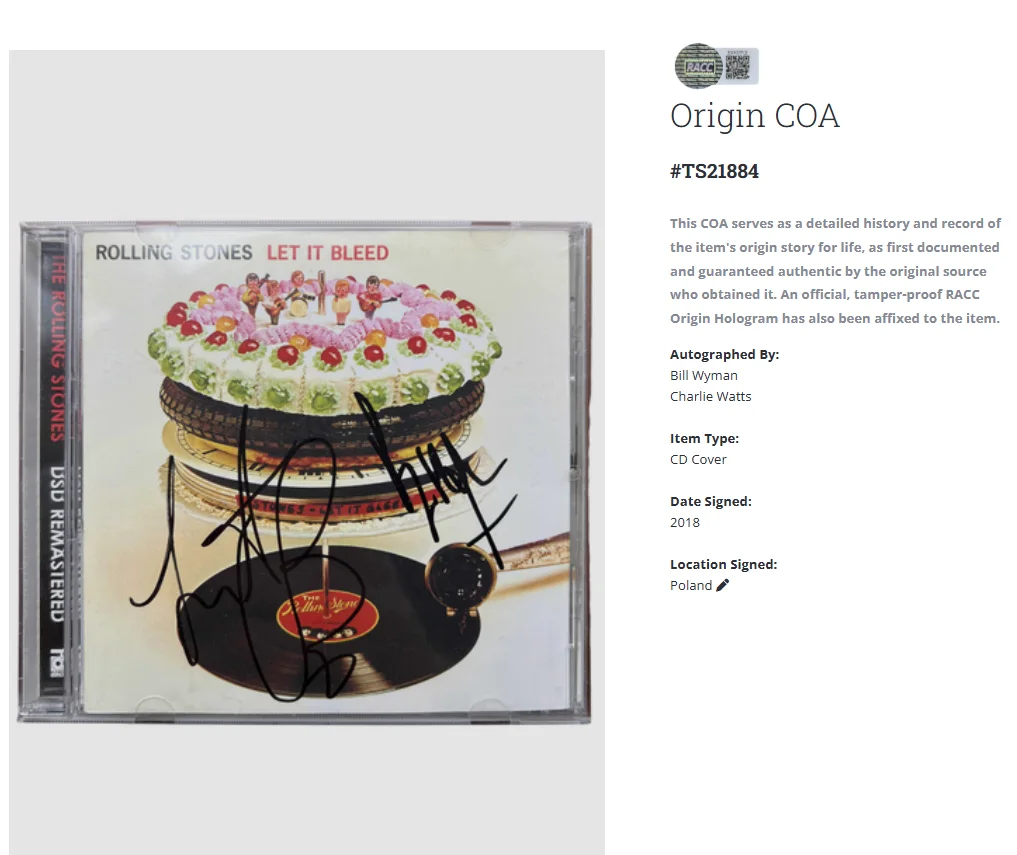 The Rolling Stones Let It Bleed Charlie Watts Bill Wyman Signed Record CD w/COA, изображение 2