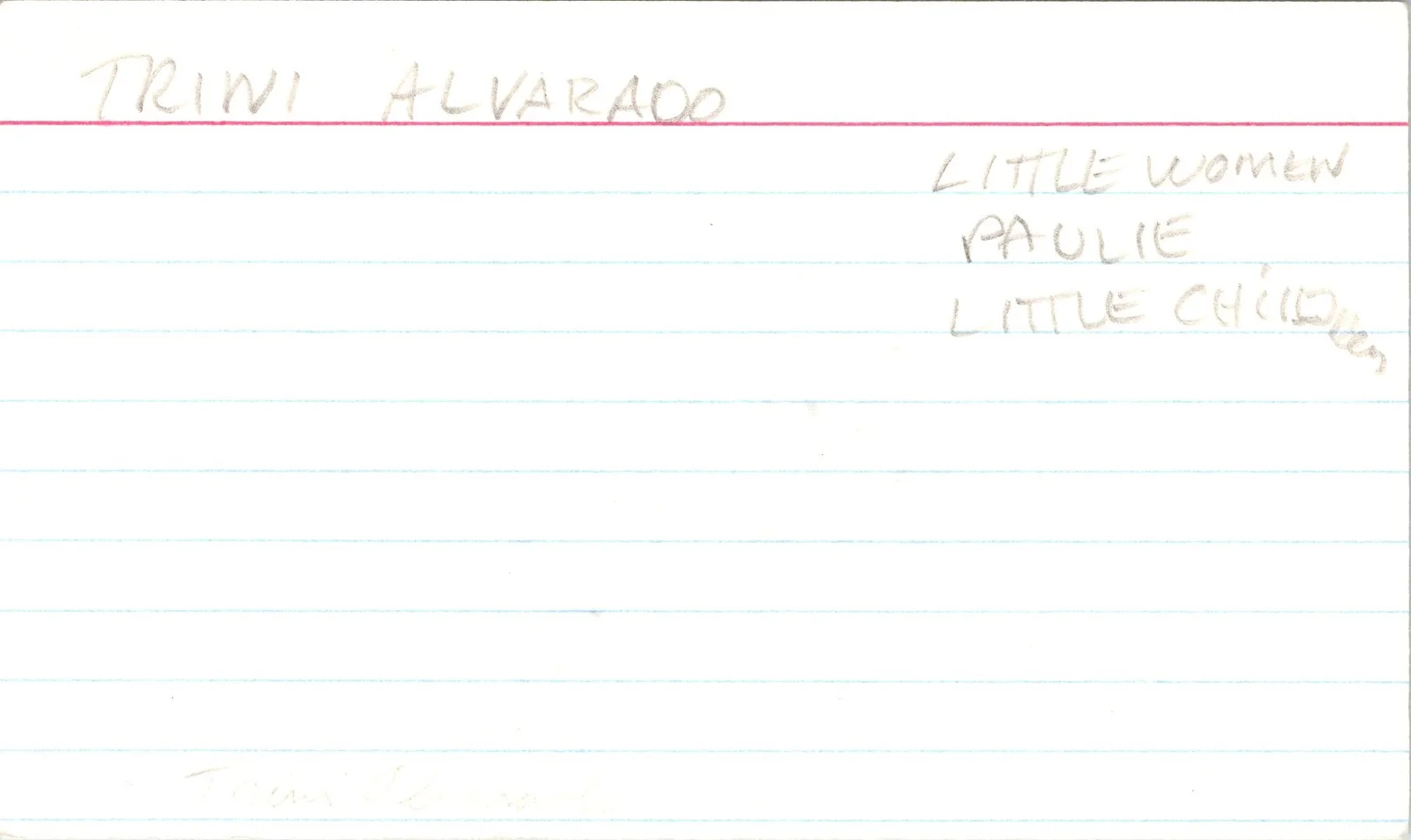 Trini Alvarado — Trini Alvarado Signed 3x5 Index Card Autographed Little Women, image 2