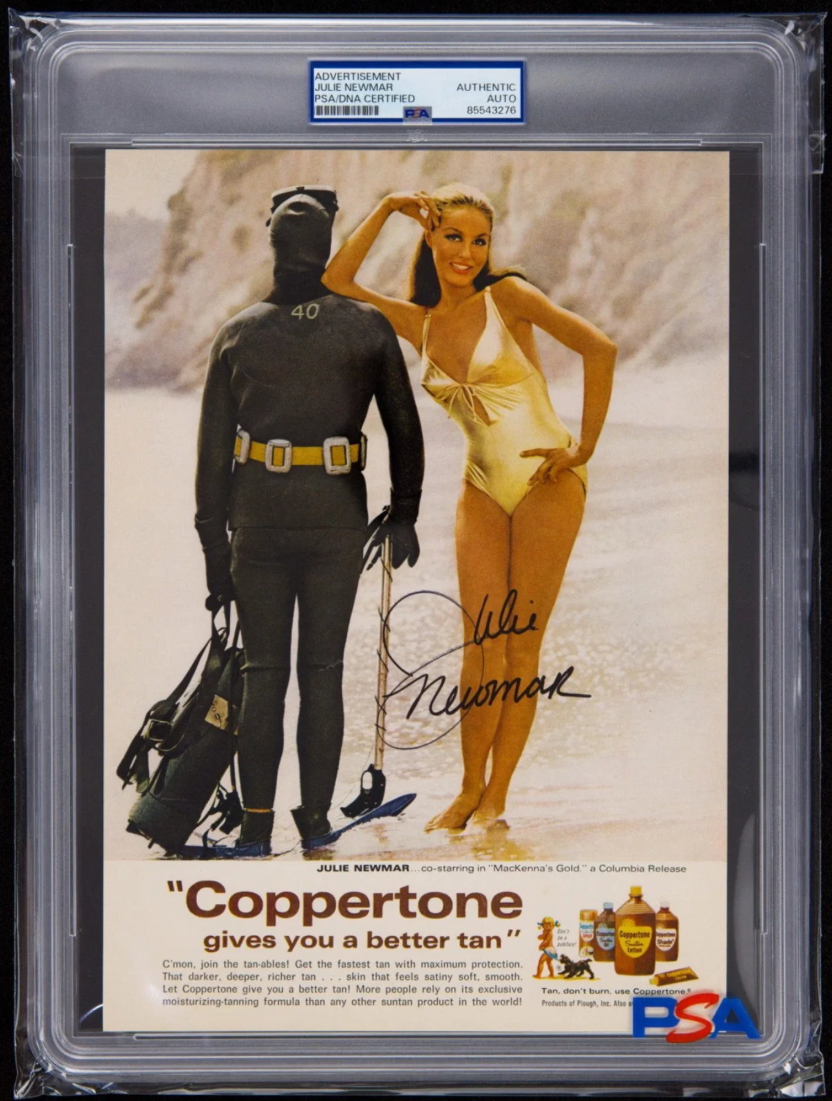 Julie Newmar — Julie Newmar Signed Coppertone Ad (PSA) Magazine Page Swimsuit Photo