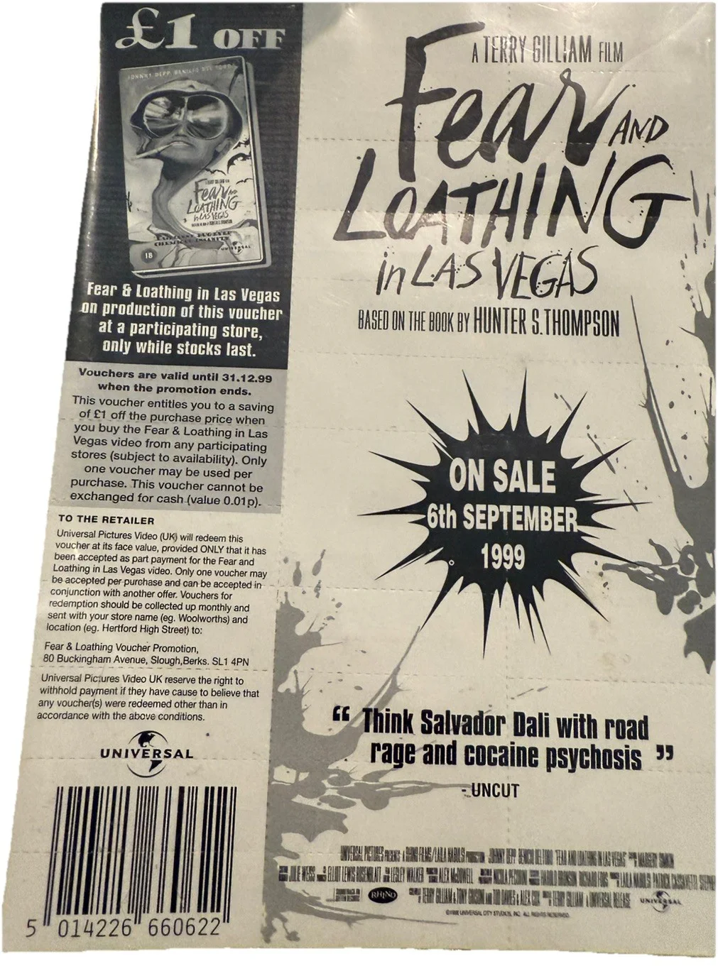 FEAR AND LOATHING in Las Vegas Movie Cinema Flyer Promo Depp, изображение 2