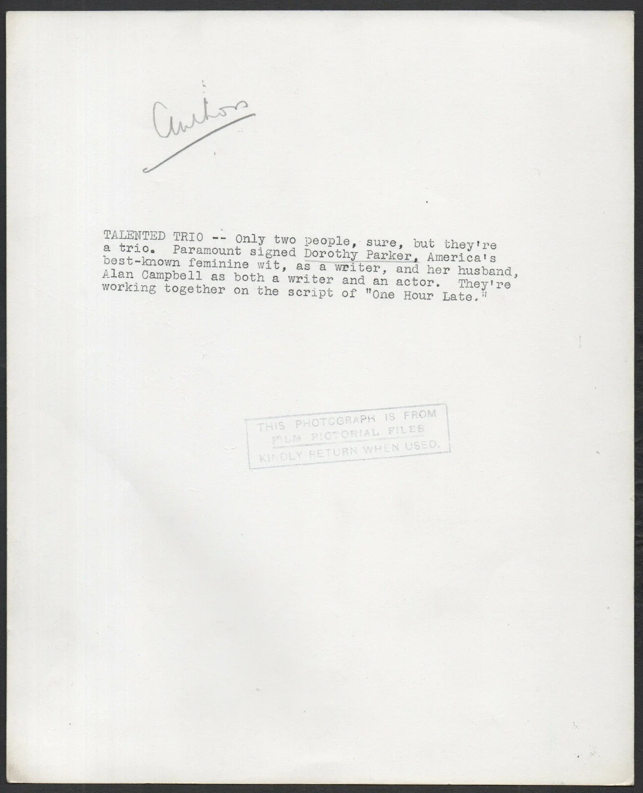 DOROTHY PARKER & ALAN CAMPBELL 1934 & 1936 Screenwriters 2 10x8 STILLS, изображение 2