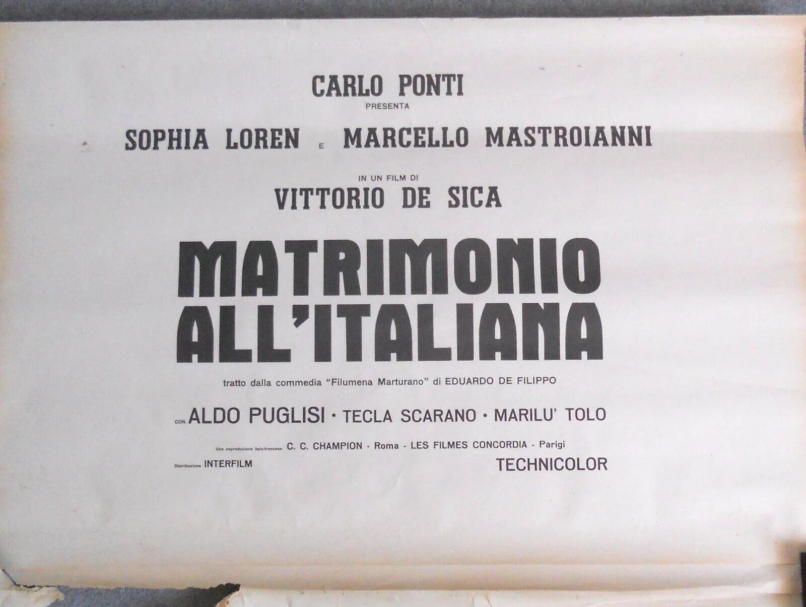 Marriage Italian Style Matrimonia Italiana Sophia Loren Original Film Poster SL, изображение 2