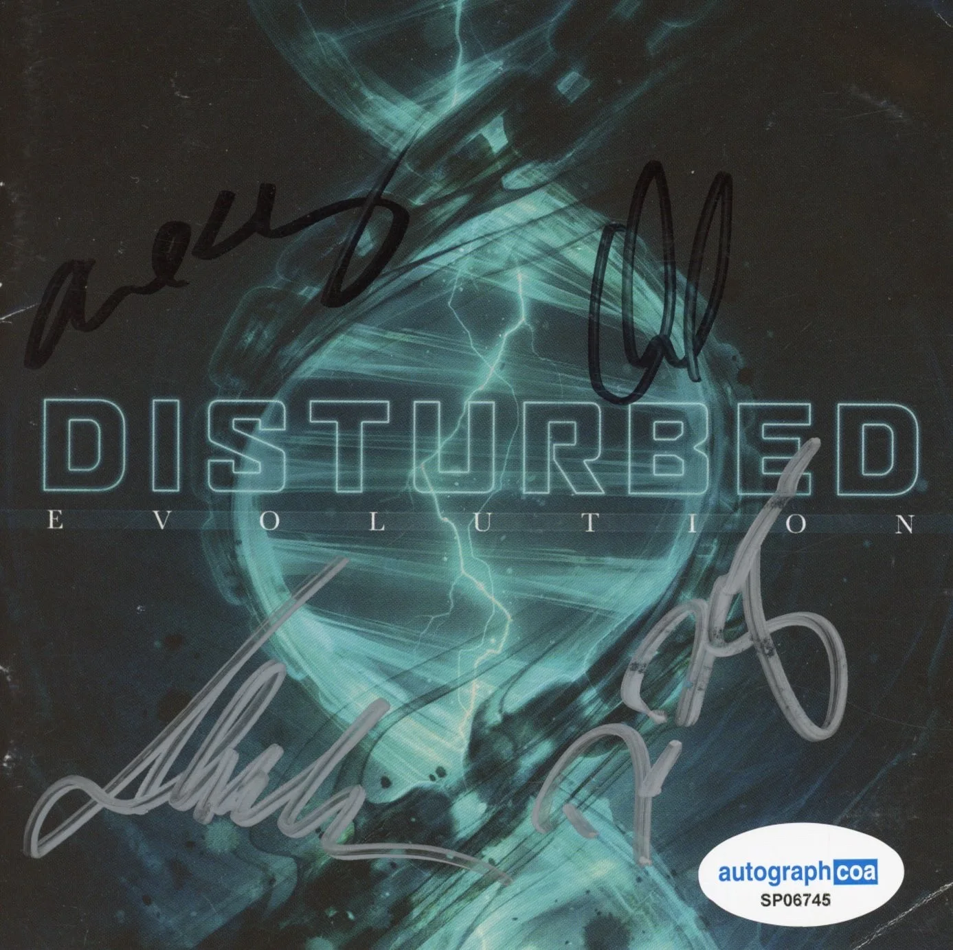 Disturbed Band Signed Autograph Evolution CD Cover Framed David Draiman x4 ACOA, image 2