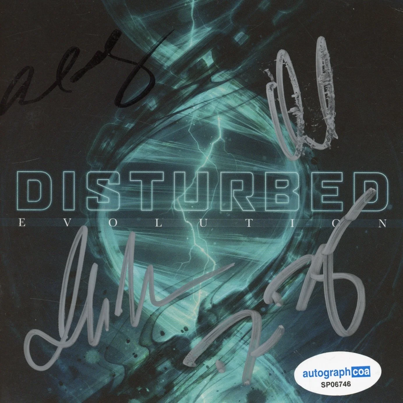 Disturbed Band Signed Autograph Evolution CD Cover Framed David Draiman x4 ACOA, image 2