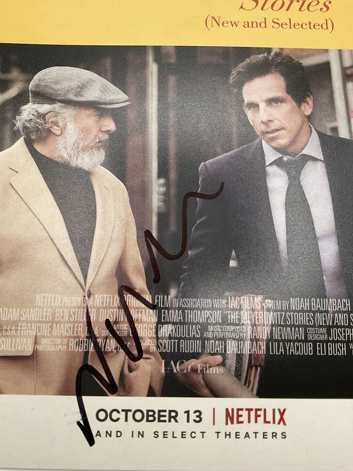 Noah Baumbach — Noah Baumbach signed photo Meyerowitz Stories signed 12x18 BAS Director auto, image 2