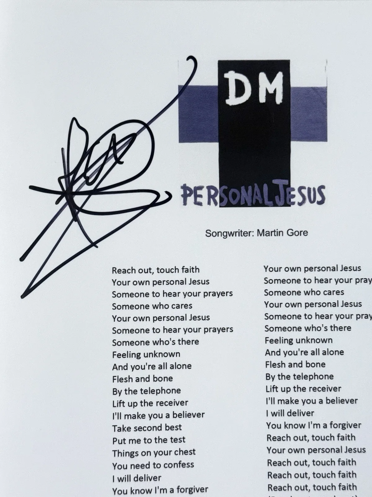 MARTIN GORE DEPECHE MODE SIGNED AUTOGRAPH PERSONAL JESUS LYRIC BECKETT BJ081721, изображение 2