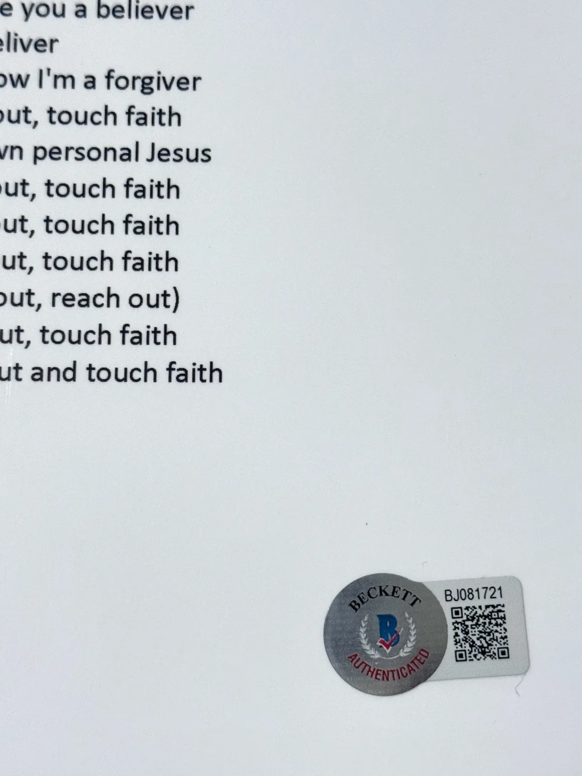 MARTIN GORE DEPECHE MODE SIGNED AUTOGRAPH PERSONAL JESUS LYRIC BECKETT BJ081721, изображение 3
