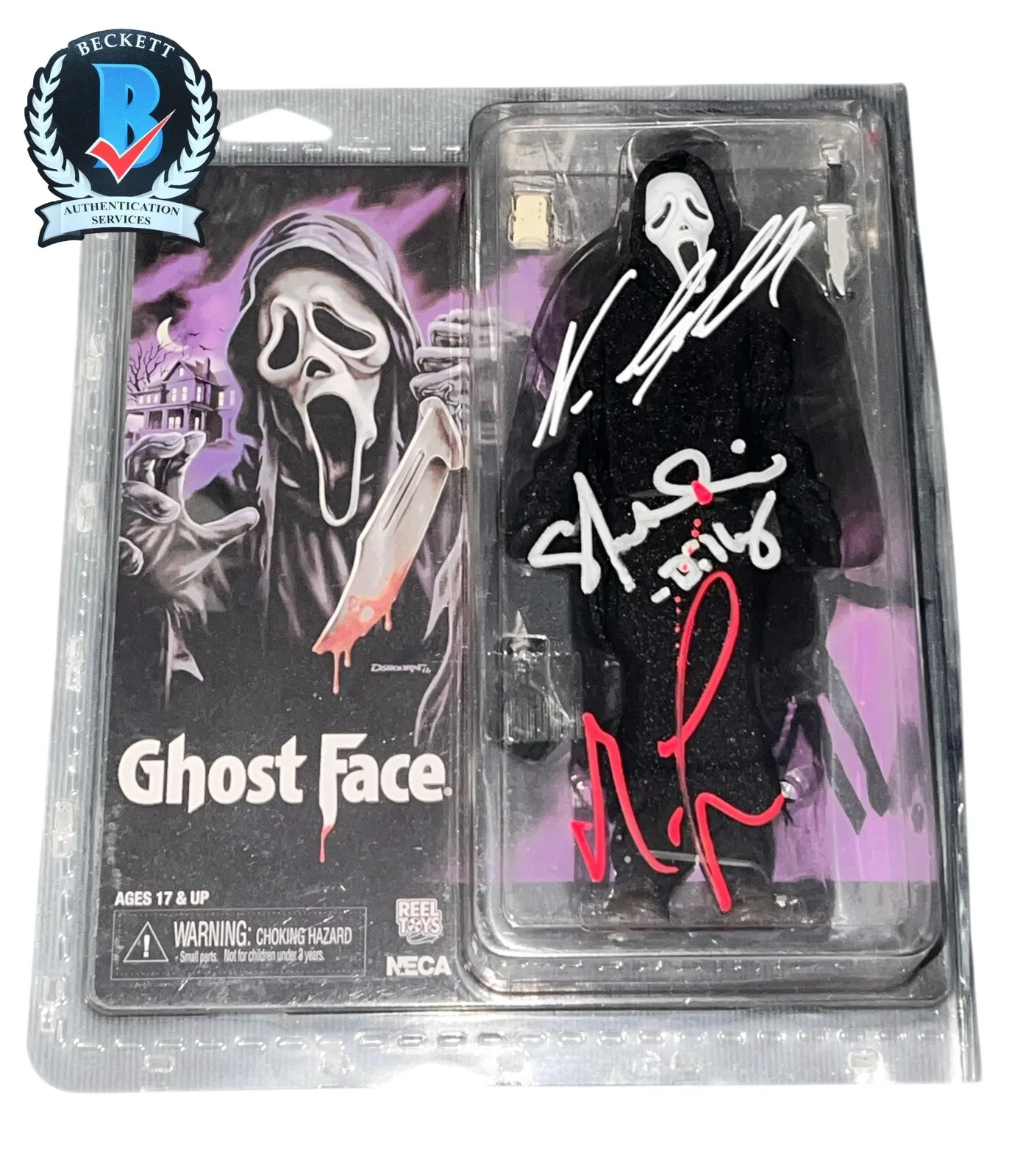 Mathew Lillard, Neve Campbell, Skeet Ulrich — MATHEW LILLARD NEVE CAMPBELL SKEET ULRICH SIGNED SCREAM GHOSTFACE FIGURE BECKETT, изображение 2