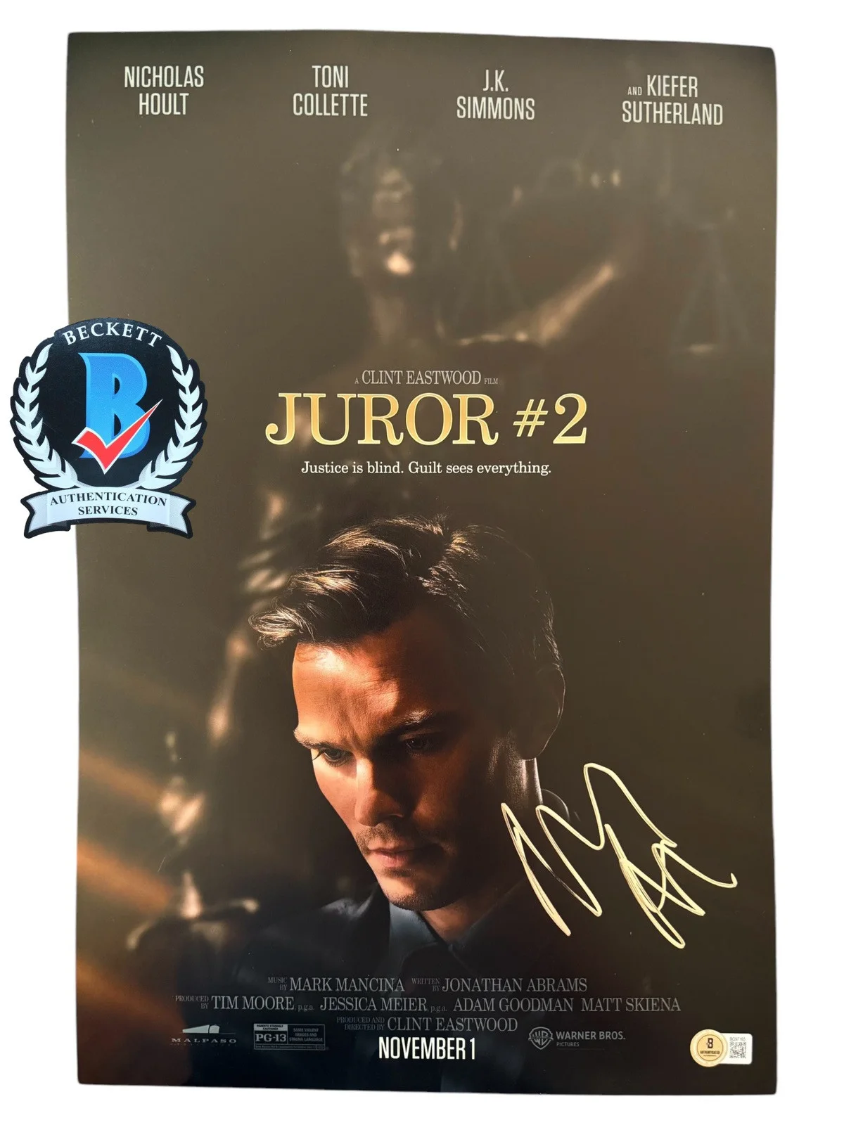 Nicholas Hoult — NICHOLAS HOULT SIGNED AUTOGRAPH JUROR #2 12x18 PHOTO BECKETT BQ97165
