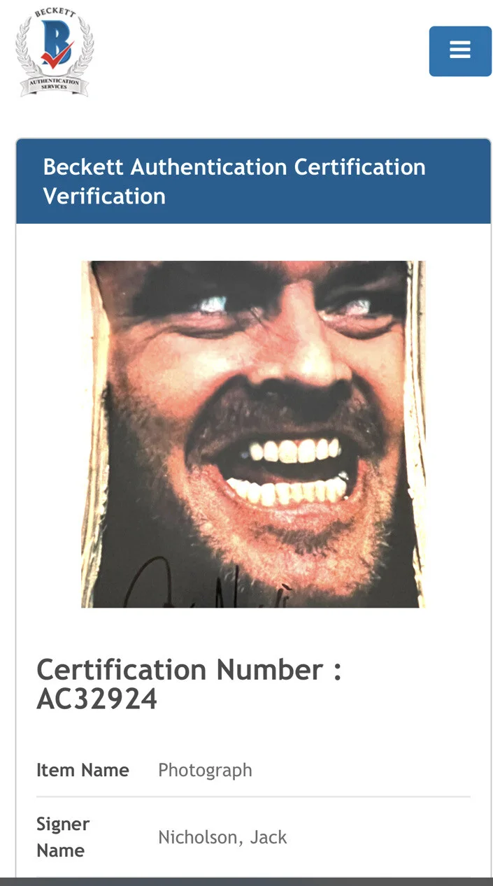 JACK NICHOLSON — JACK NICHOLSON SIGNED AUTOGRAPH 11x14 THE SHINING BECKETT AC32924 HERES JOHNNY, image 4