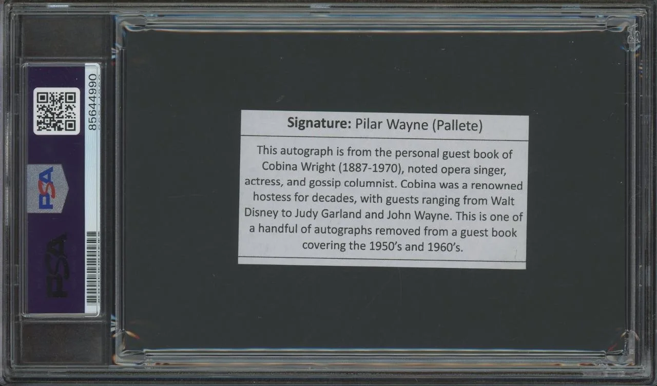 Pilar Pallete — PILAR PALLETE autograph cut signed "Pilar Wayne" - John Wayne's wife PSA/DNA, image 2