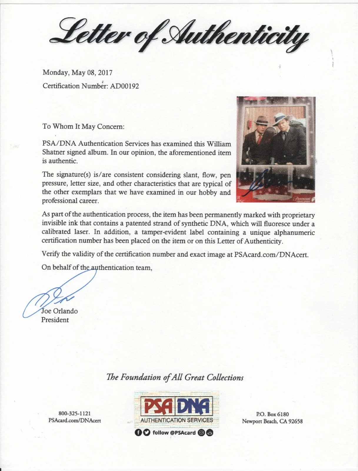 William Shatner — William Shatner "Captain Kirk" Signed Auto Laser Disc Cover PSA/DNA LOA AD00192, изображение 5