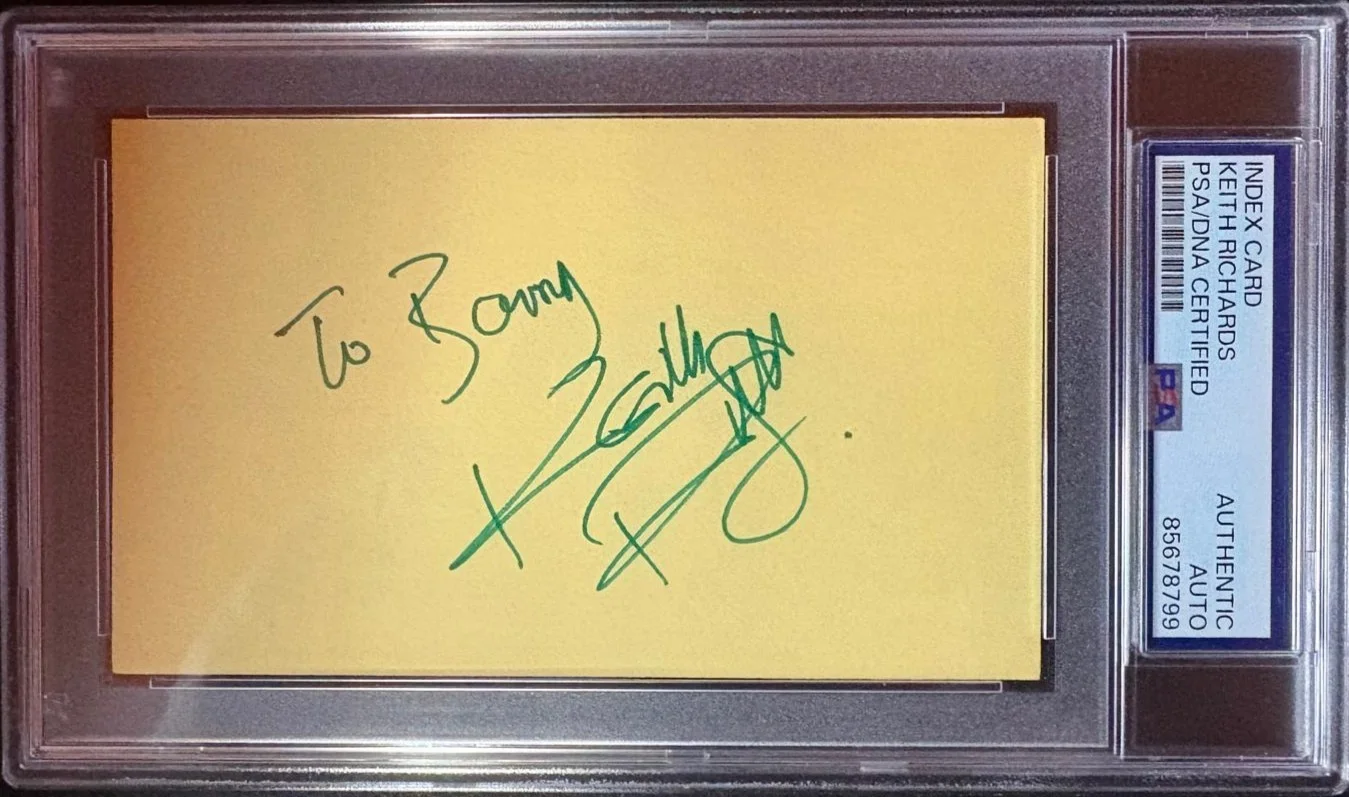 Keith Richards — KEITH RICHARDS SIGNED INDEX CARD PSA ENCAPSULATED THE ROLLING STONES JAGGER