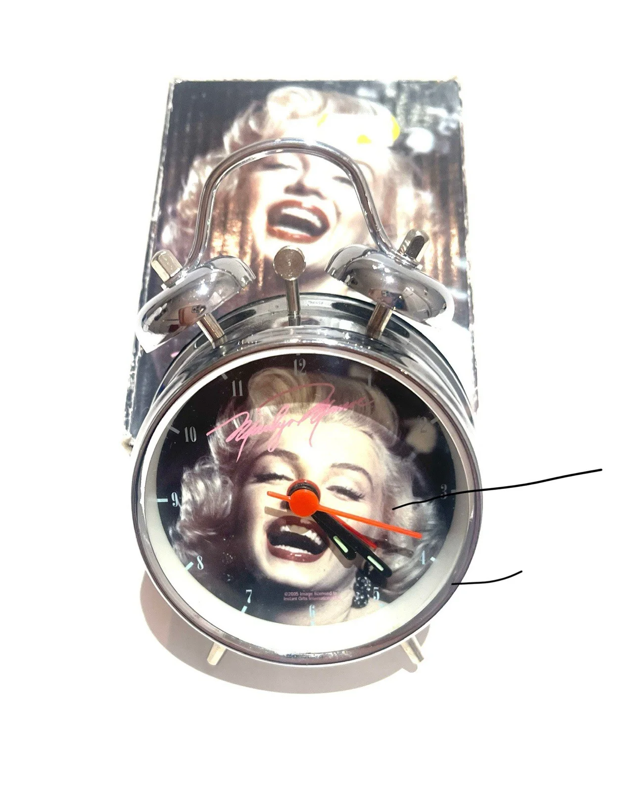 VINTAGE MARILYN MONROE DOUBLE BELL CHROME ALRM CLOCK, image 4