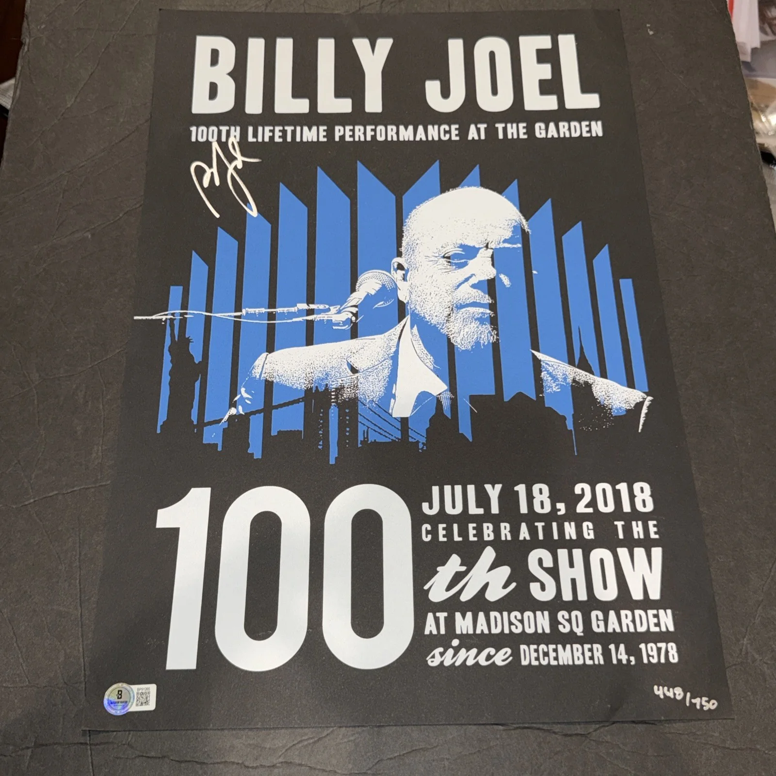 Billy Joel Signed 100th Madison Square Garden Show Poster Beckett BAS, image 2