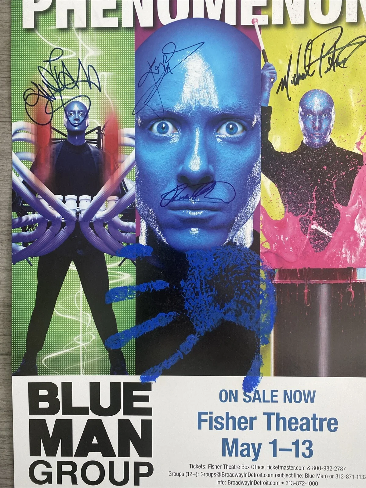 THE BLUE MAN GROUP Autographed Concert Poster Fisher Theatre Detroit Michigan, изображение 2