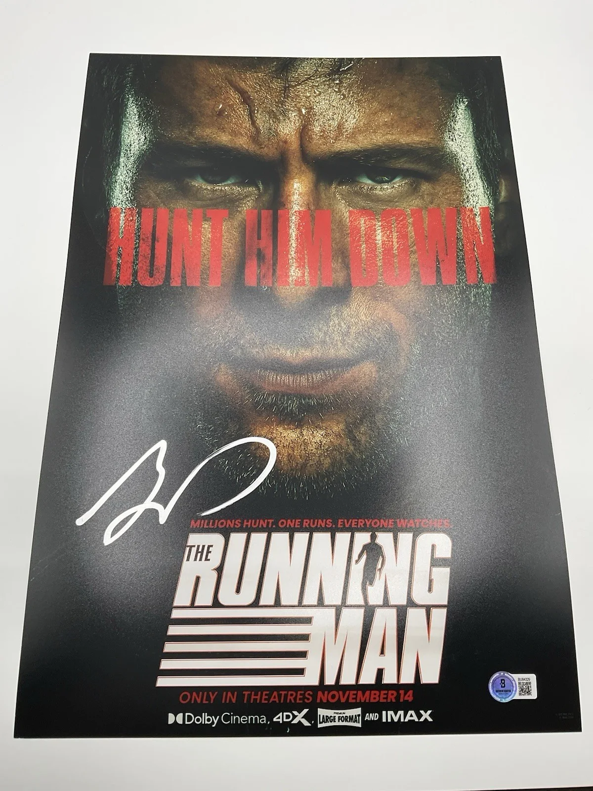 Glen Powell — Glen Powell signed photo BAS The Running Man signed 12x18 Glen Powell 12x18 auto