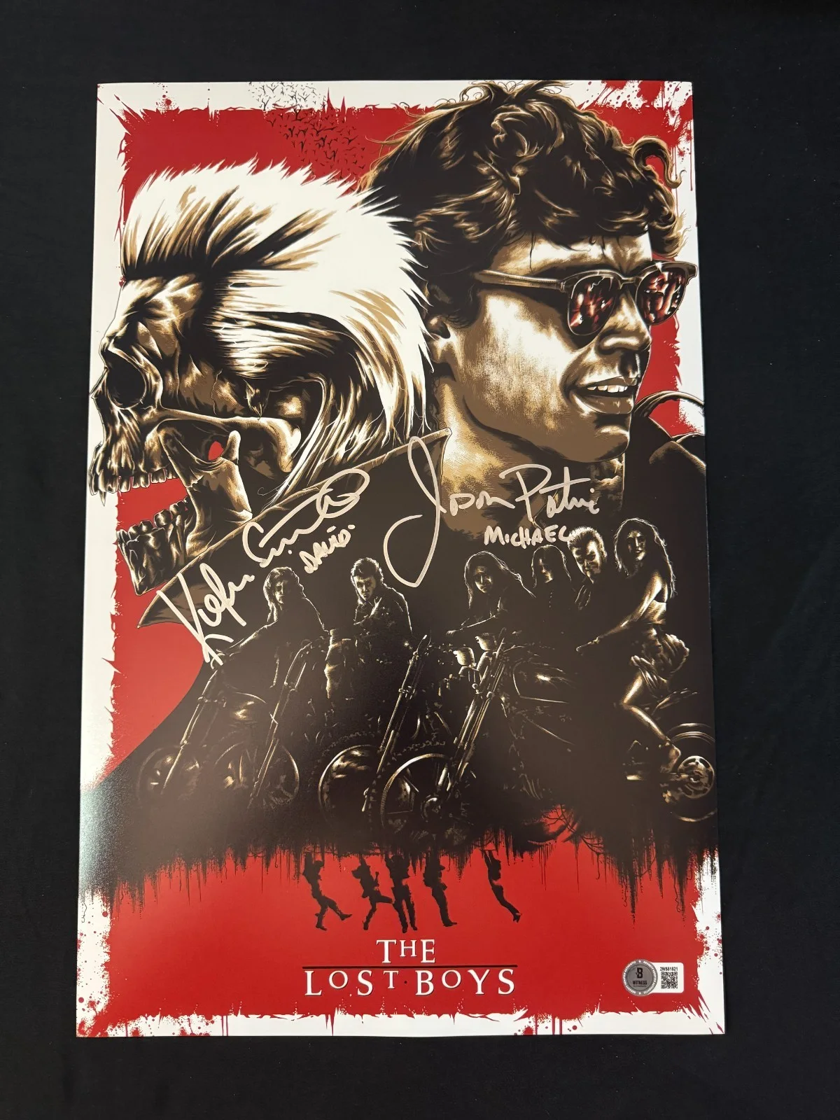 Jason Patric and Kiefer Sutherland — Kiefer Sutherland & Jason Patric signed The Lost Boys 11x17 photo W/Beckett COA