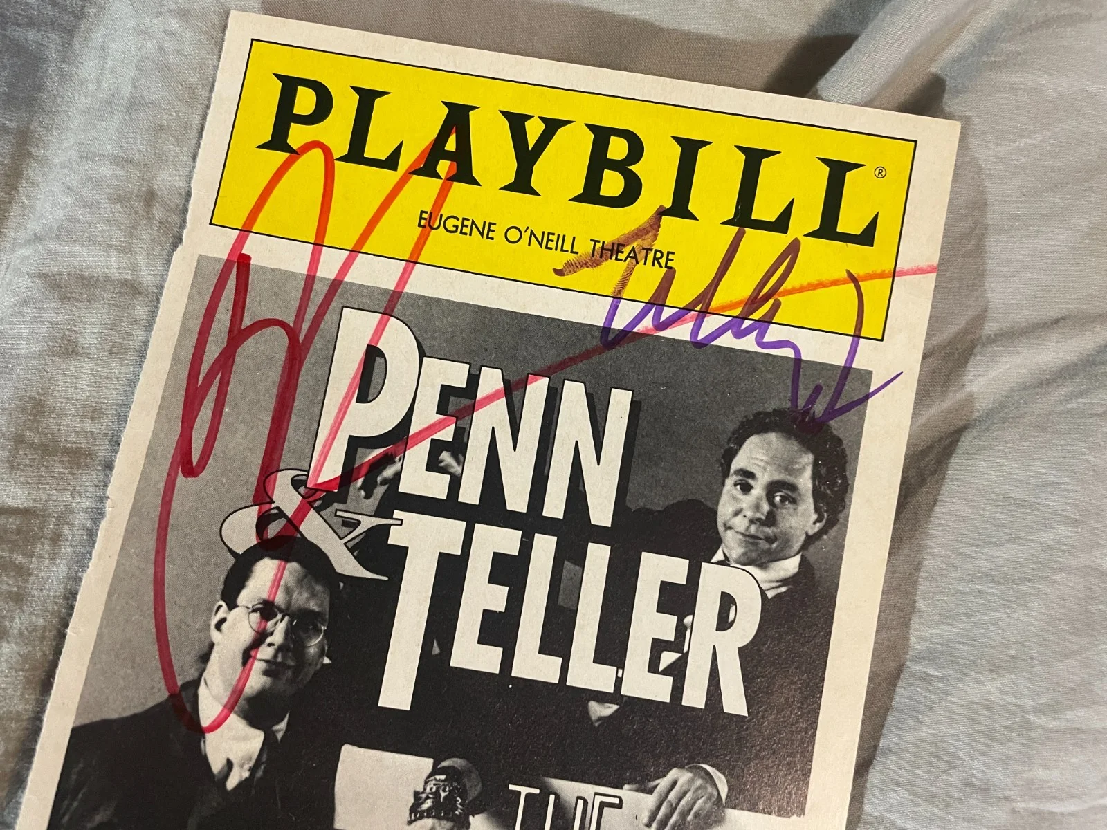 SIGNED Penn Jillette & Teller Playbill Front Page Autograph Refrigerator Tour, image 2