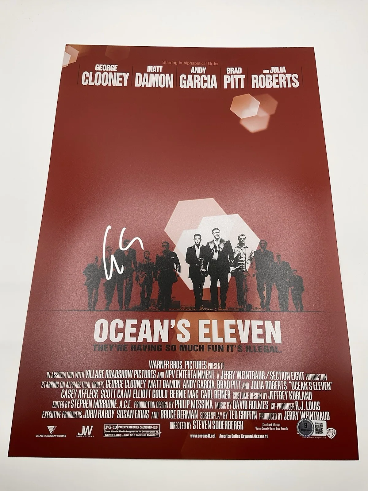 George Clooney — George Clooney signed photo Oceans Eleven signed 12x18 BAS Ocean's Eleven signed