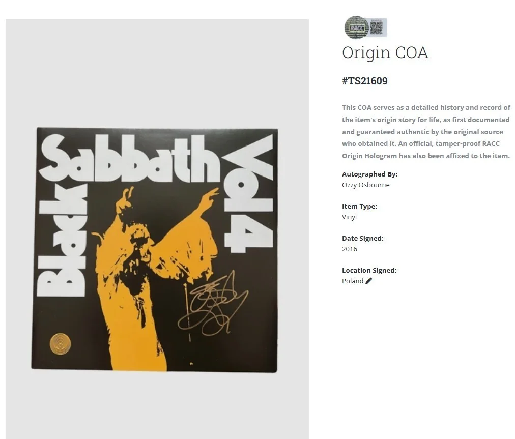 Black Sabbath Ozzy Osbourne Vol 4 Signed Autographed Album Vinyl Record LP w/COA, image 2