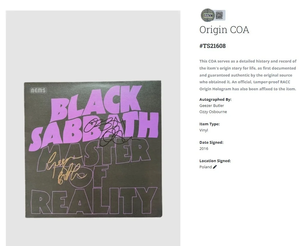 Black Sabbath Ozzy Osbourne Master Of Reality Signed Vinyl Record LP w/COA, изображение 2