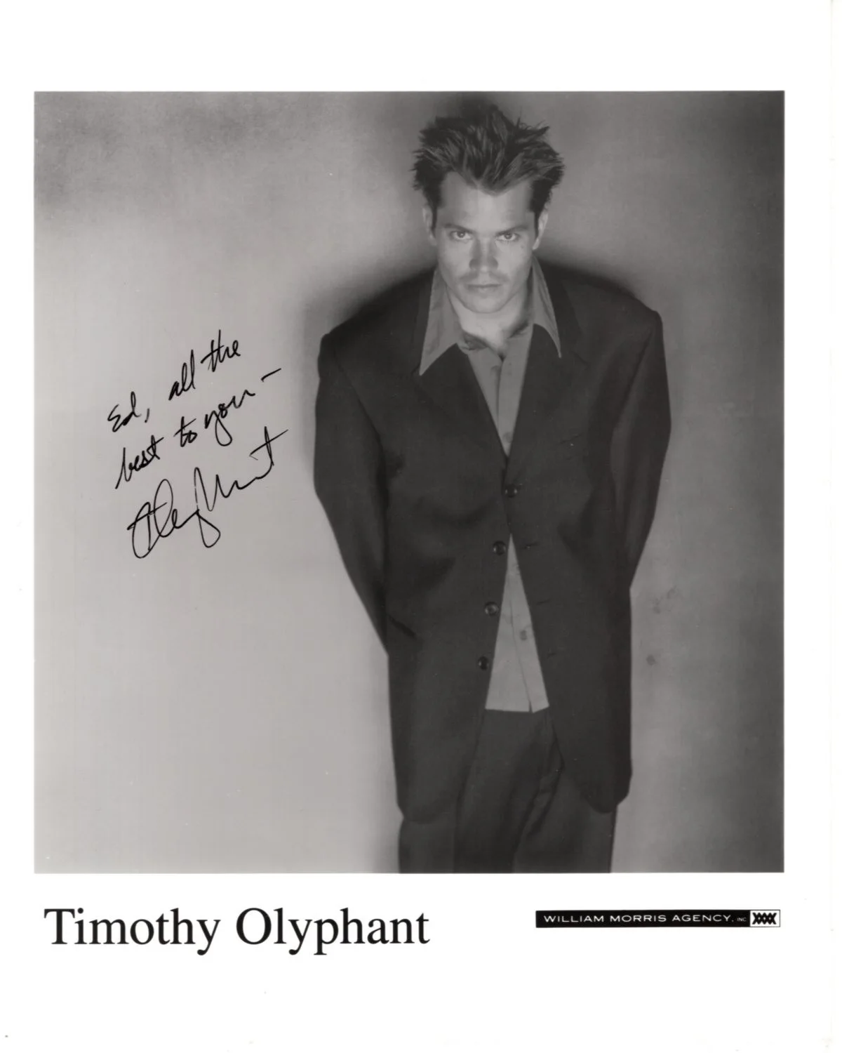 Timothy Olyphant — TIMOTHY OLYPHANT Signed 8x10 Agency Photo - To Ed RARE! FULL SIGNATURE
