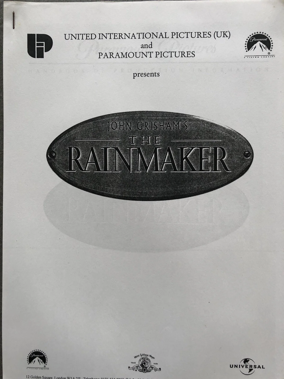 Cinema/Press Pack - John Grisham The Rainmaker - Matt Damon- Movie Collectable, изображение 4