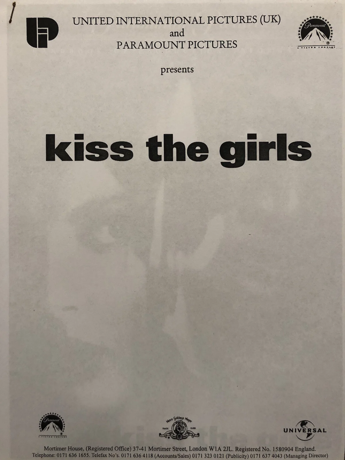 Cinema/Press Pack Kiss The Girls Morgan Freeman & Ashley Judd Movie Collectable, изображение 5