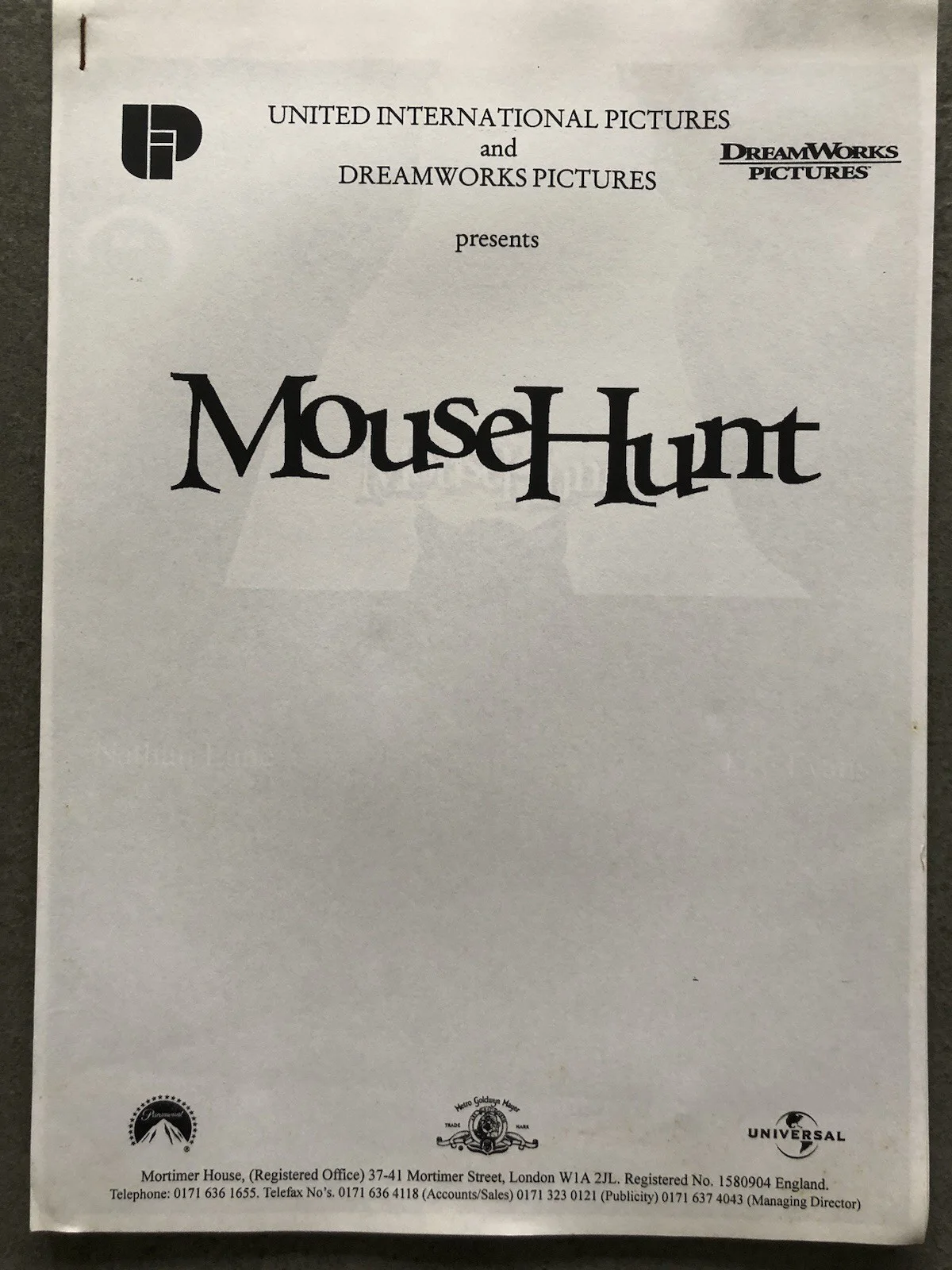 Mouse hunt - Film Press/Cinema Pack - Lee Evans & Nathan Lane Movie Collectable, изображение 5