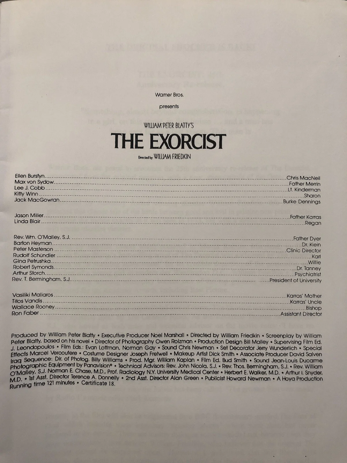 Cinema/Press Pack “The Exorcist” - 25th Anniversary 1998 Movie Collectable, image 3