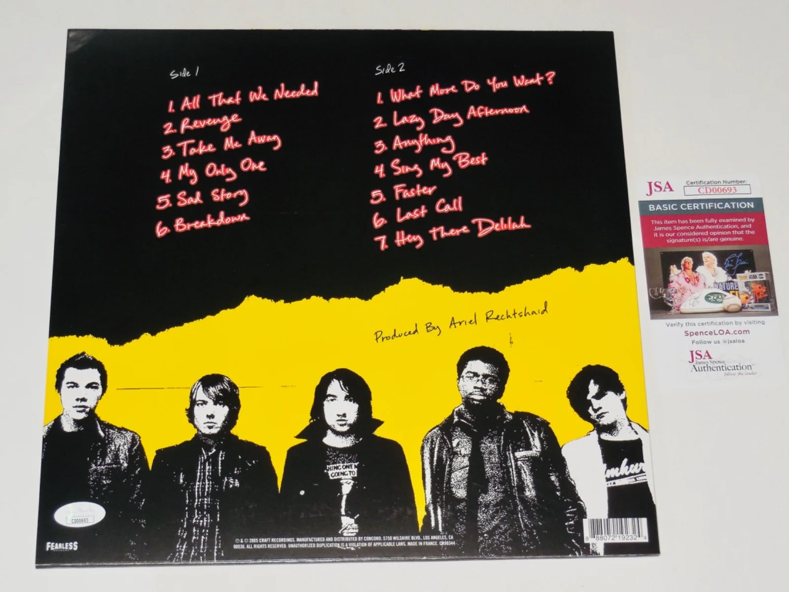 PLAIN WHITE T's AUTOGRAPHED VINYL RECORD ALBUM (ALL THAT WE NEEDED) - JSA COA!, image 3