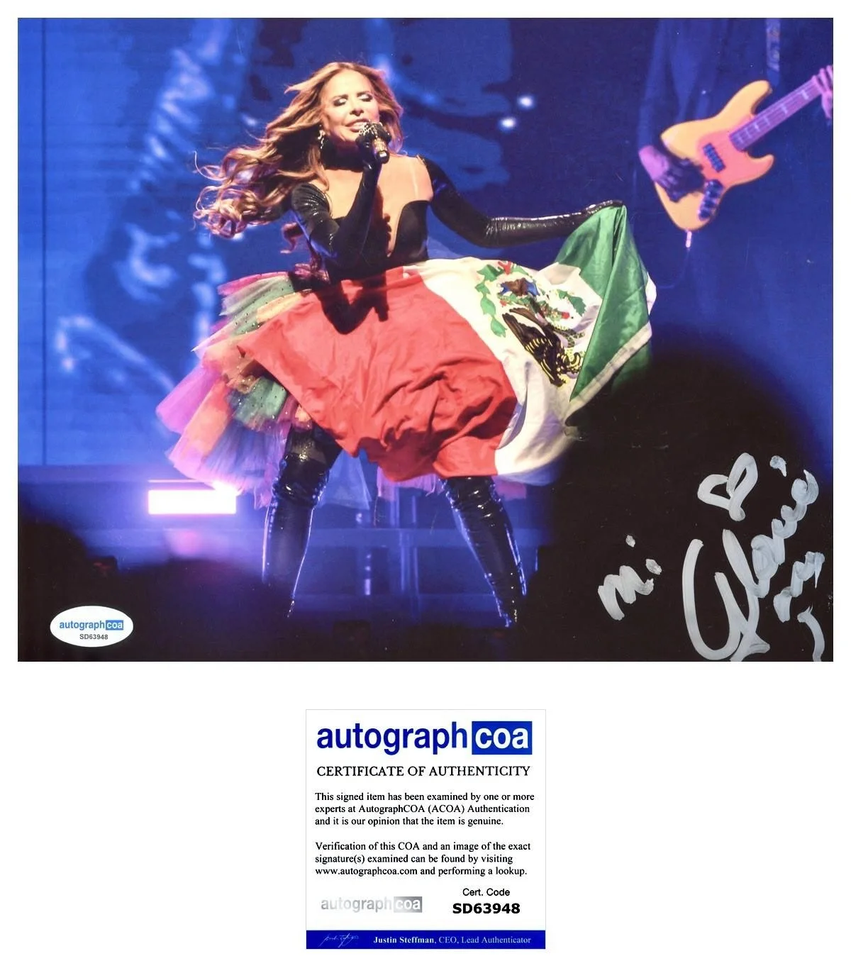 GLORIA TREVI SIGNED 8X10 PHOTO MEXICO SINGER - AUTOGRAPH ACOA + EXACT PROOF, image 2