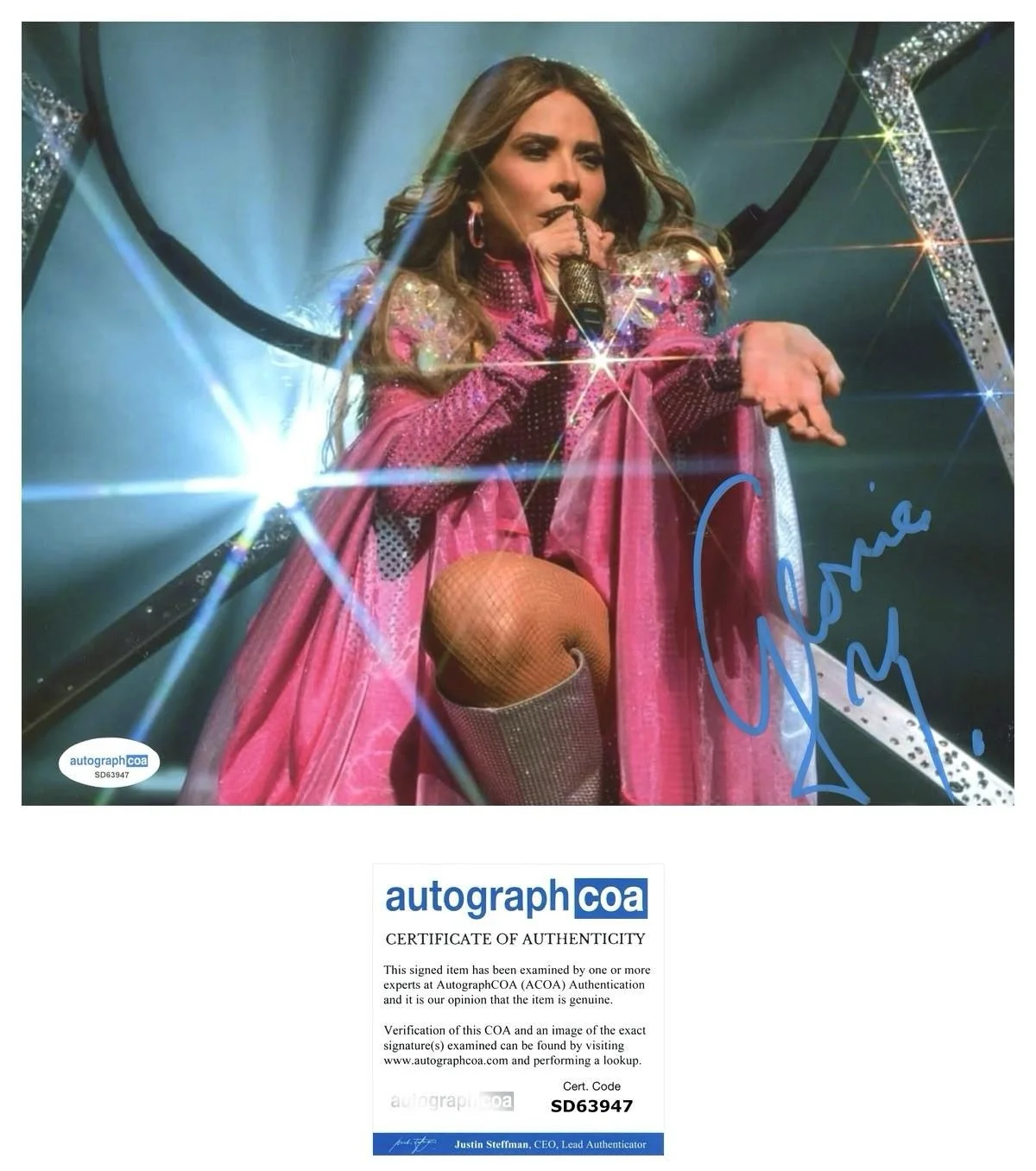 GLORIA TREVI SIGNED 8X10 PHOTO MEXICO SINGER - AUTOGRAPH ACOA + PROOF, изображение 2