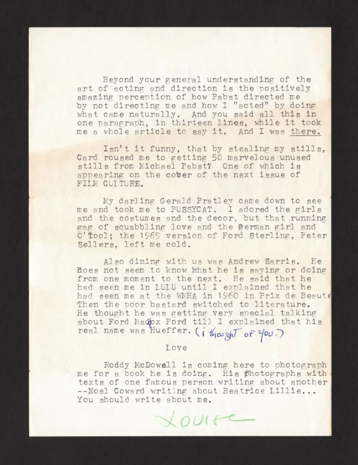 LOUISE BROOKS — HISTORIC 1 OF A KIND 1965 LOUISE BROOKS LETTER TO LOTTE EISNER EXCELLENT CONTENT, изображение 4