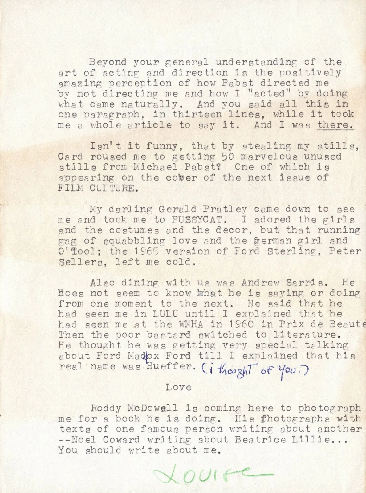 LOUISE BROOKS — HISTORIC 1 OF A KIND 1965 LOUISE BROOKS LETTER TO LOTTE EISNER EXCELLENT CONTENT, изображение 5