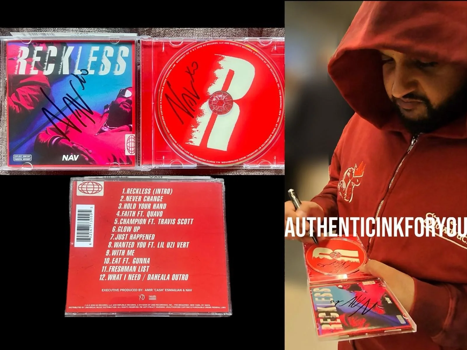 NAV SIGNED “RECKLESS” CD & ALBUM W/ EXACT PROOF TRAVIS SCOTT RAP AUTOGRAPH, изображение 2