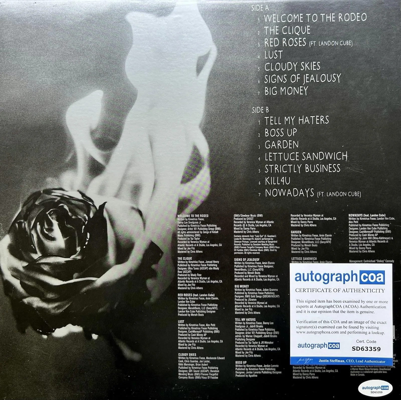 LIL SKIES SIGNED “LIFE OF A DARK ROSE” VINYL & RECORD ALBUM - ACOA COA + PROOF, изображение 4